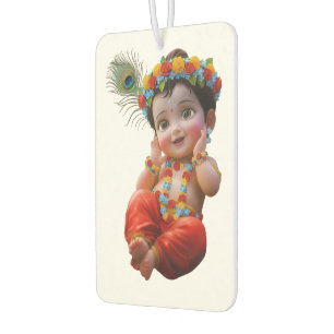 Cute Little Krishna Traditional Indian Art Poster Car Air Freshener
