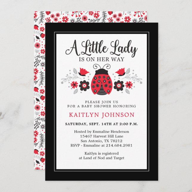 Cute Little Lady Ladybug Baby Shower Invitation (Front/Back)