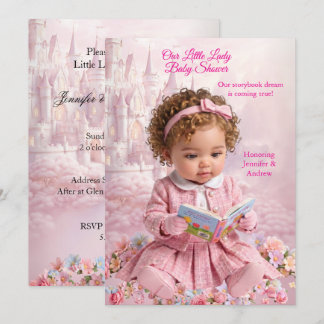 Cute Little Lady Pink Girl Baby Shower Book Invitation