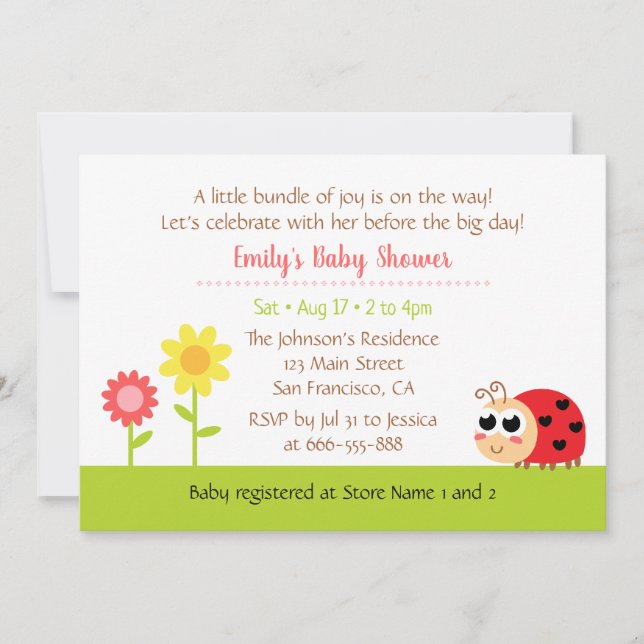 Cute Little Ladybug Baby Girl Shower Invitation (Front)