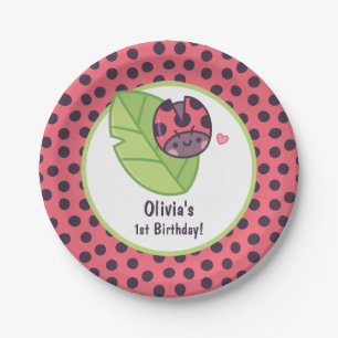 Cute Little Ladybug Doodle Girls Birthday Party Paper Plate