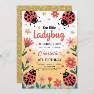 Cute Little Ladybug Girl Birthday Party Invitation
