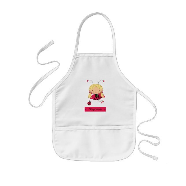 Cute little ladybug girl personalised apron (Front)