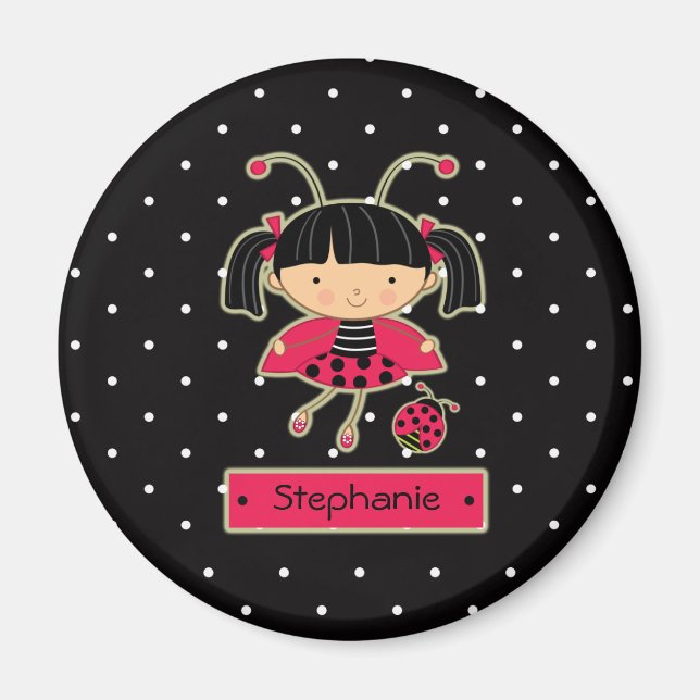 Cute little ladybug girl personalised magnet (Front)