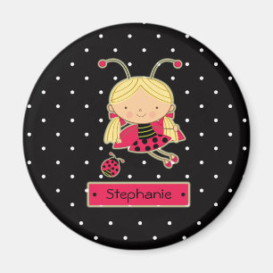Cute little ladybug girl personalised magnet