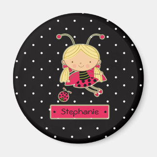 Cute little ladybug girl personalised magnet