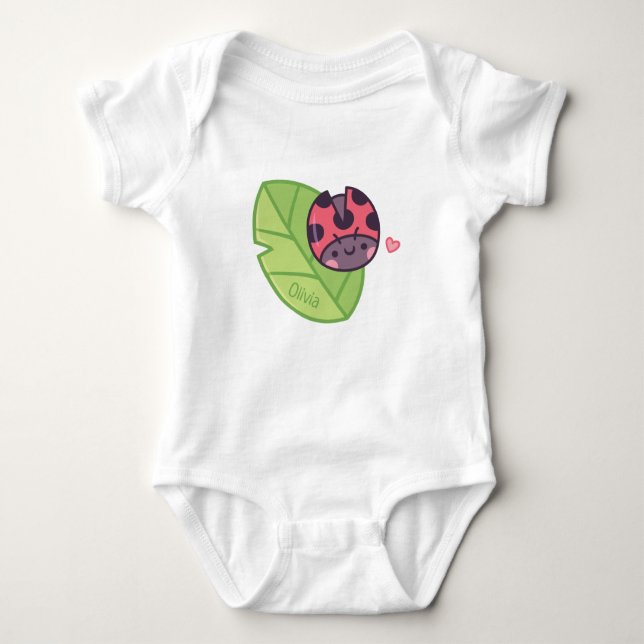 Cute Little Ladybug On Leaf Baby Girl Baby Bodysuit (Front)
