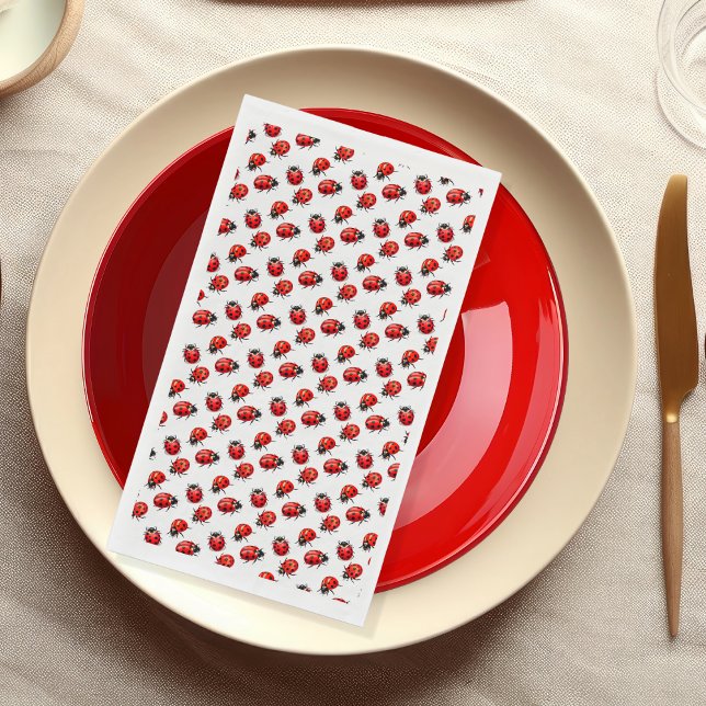 Cute Little Ladybugs Pattern Napkin ("A Cute Little Ladybug Is On Her Way!" Girl Baby Shower Paper Guest Towels)
