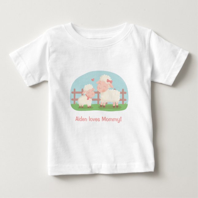 Cute Little Lamb and Mummy Baby T-Shirt (Front)