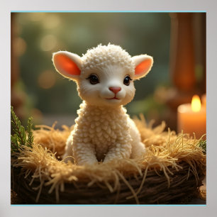 CUTE LITTLE LAMB IN A MANGER POSTER