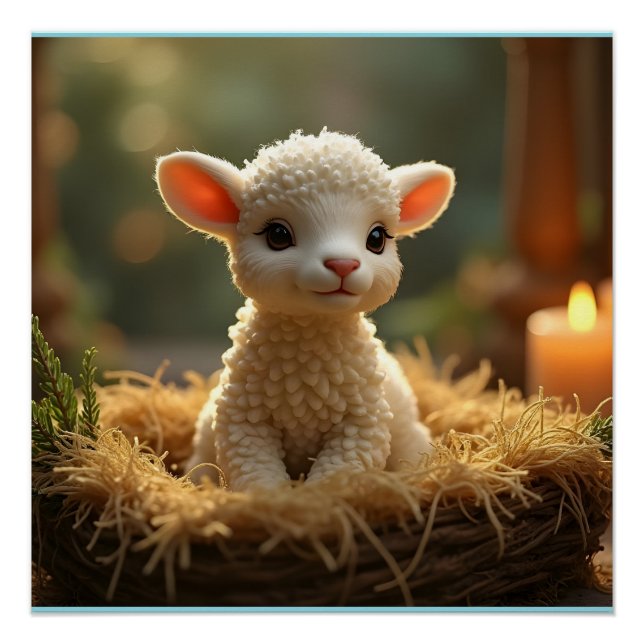 CUTE LITTLE LAMB IN A MANGER POSTER (Front)