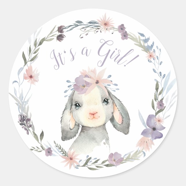 Cute Little Lamb It's a Girl Baby Shower Classic Round Sticker (Front)