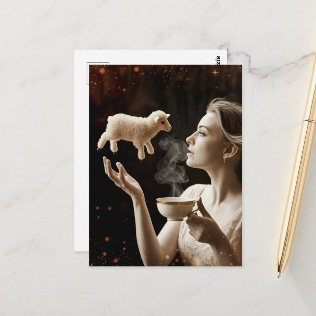 Cute Little Lamb Magick Postcard (Front/Back In Situ)