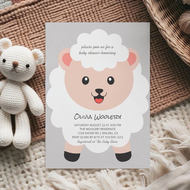 Cute Little Lamb Polka Dots Baby Shower Invitation (Creator Uploaded)