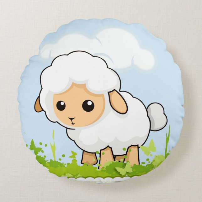 Cute Little Lamb Round Cushion (Front)
