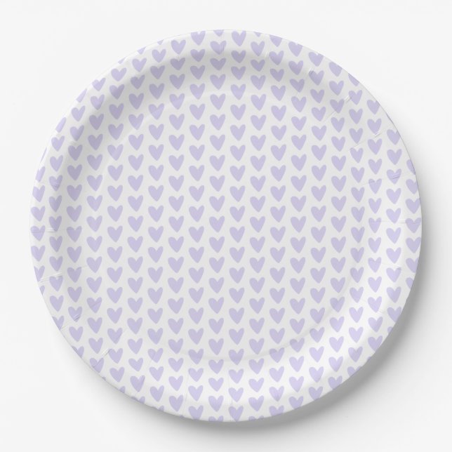 Cute Little Lavender Hearts Pattern Paper Plate (Front)