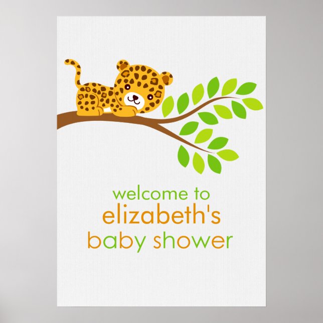 Cute Little Leopard Girl Baby Shower Poster (Front)