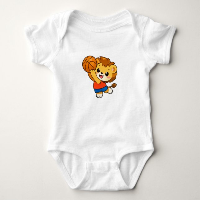 Cute Little Lion Basketball Star Baby Bodysuit (Front)