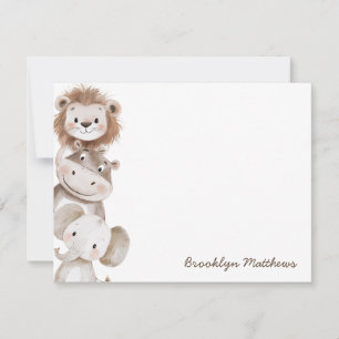 Cute Little Lion, Hippo & Elephant Kids Stationery Card