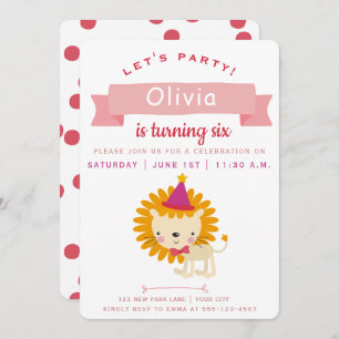 Cute Little Lion Kids Birthday Party Invitation