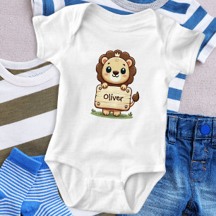 Cute Little Lion with a Name Sign Baby Bodysuit