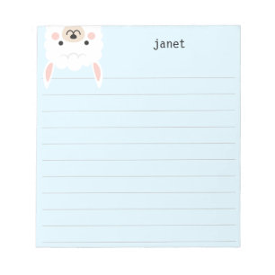 Cute Little Llama, Blue Personalised Lined Notepad