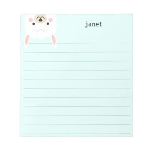 Cute Little Llama Mint Green Personalised Lined Notepad