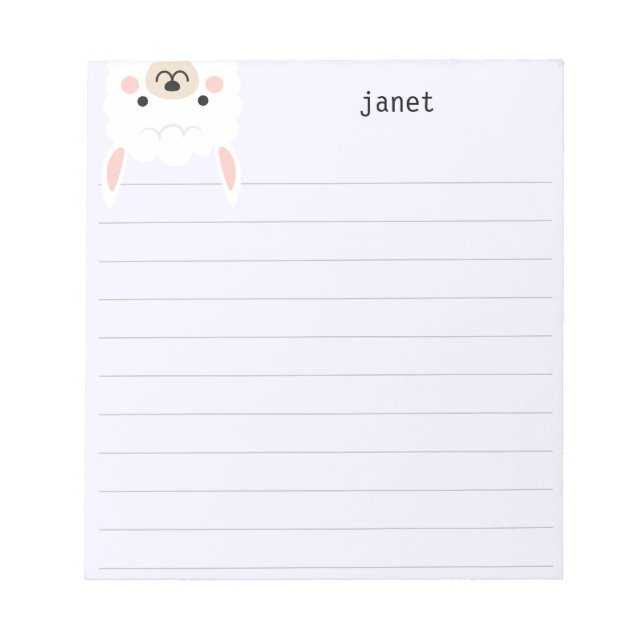 Cute Little Llama, Purple Personalised Lined Notepad (Front)