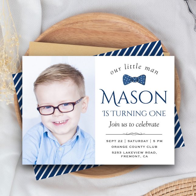 Cute Little Man Bow Tie First Birthday Party Invitation (Creator Uploaded)