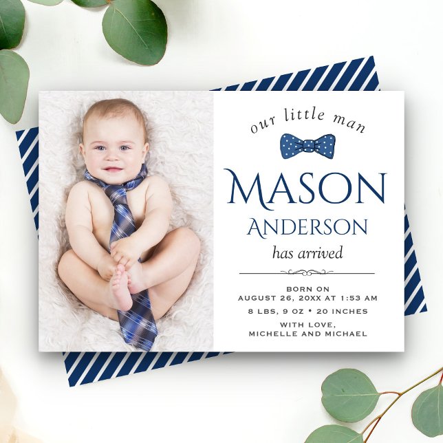 Cute Little Man | Boy Photo Birth Announcement (Creator Uploaded)