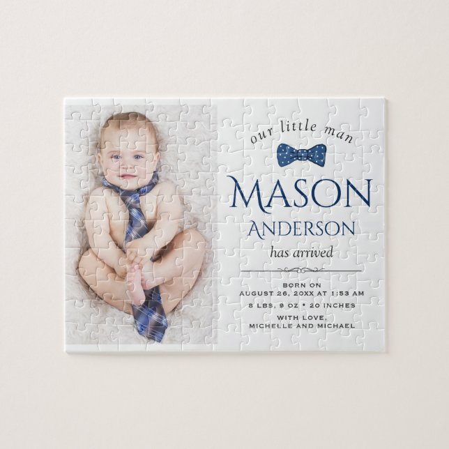 Cute Little Man | Boy Photo Birth Announcement Jigsaw Puzzle (Horizontal)