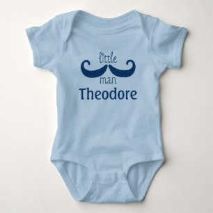 Cute Little Man Moustache Blue Baby Bodysuit
