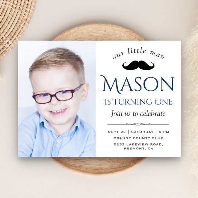 Cute Little Man Moustache First Birthday Party Invitation (Creator Uploaded)