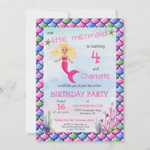 Cute Little Mermaid Pink Dressup Birthday Party Invitation