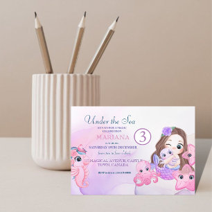 Cute Little Mermaid Purple and Pink 3rd Birthday Invitation