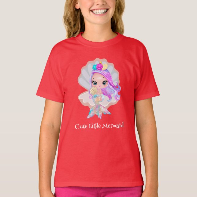 Cute little mermaid rainbow colourful birthday kid T-Shirt (Front)