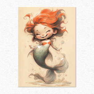 Cute Little Mermaid, Sketch Art Postcard