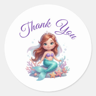 Cute Little Mermaid Under the Sea Baby Shower Than Classic Round Sticker