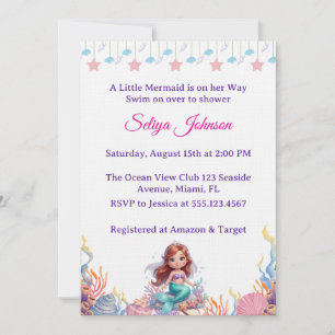 Cute Little Mermaid Under the Sea Girl Baby Shower Invitation