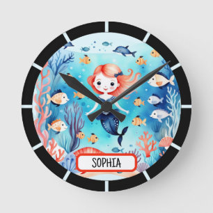 Cute Little Mermaid Under The Sea Personalised  Round Clock