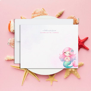 Cute Little Mermaid Watercolor Kids Stationery Card