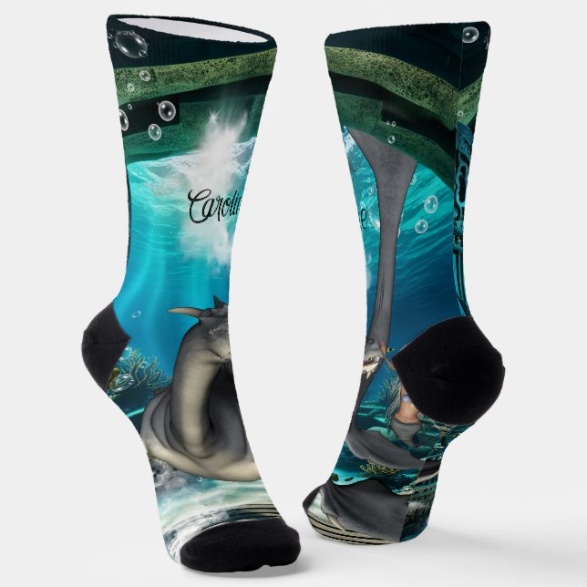 Cute little mermaid with seadragon. socks (Angled)