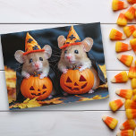 Cute little  Mice Halloween Pumpkins Postcard<br><div class="desc">This design may be personalised by choosing the Edit Design option. You may also transfer onto other items. Contact me at colorflowcreations@gmail.com or use the chat option at the top of the page if you wish to have this design on another product or need assistance with this design. See more...</div>