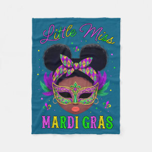 Cute Little Miss Mardi Gras Girl Messy Bun Fat Tue Fleece Blanket