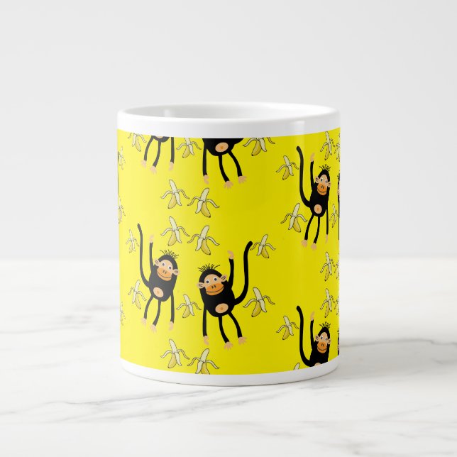 Cute Little Monkey And Bananas Large Coffee Mug (Front)