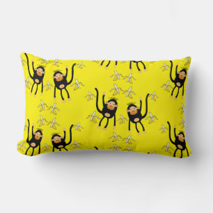 Cute Little Monkey And Bananas Lumbar Cushion