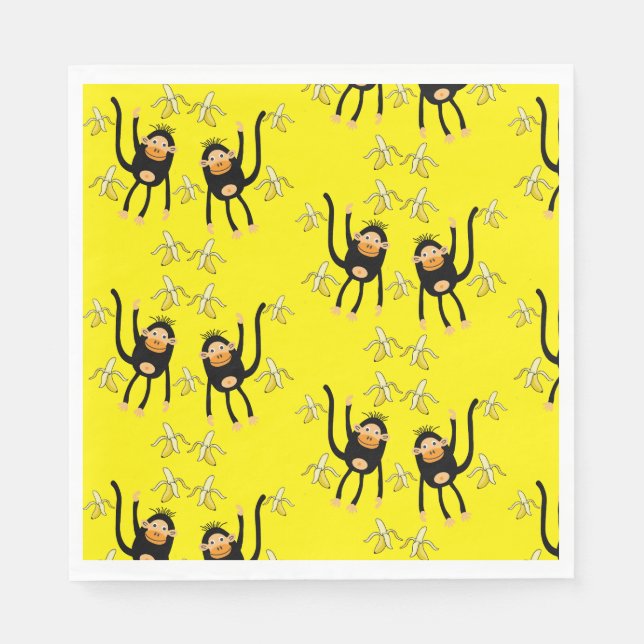 Cute Little Monkey And Bananas Napkin (Front)