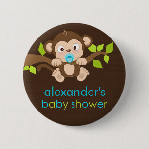 Cute Little Monkey Boy Baby Shower Button