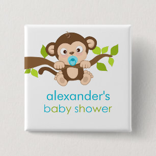 Cute Little Monkey Boy Baby Shower Button