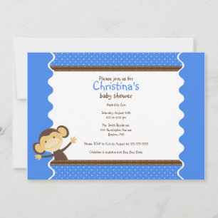 Cute Little Monkey Boy Baby Shower Invitation